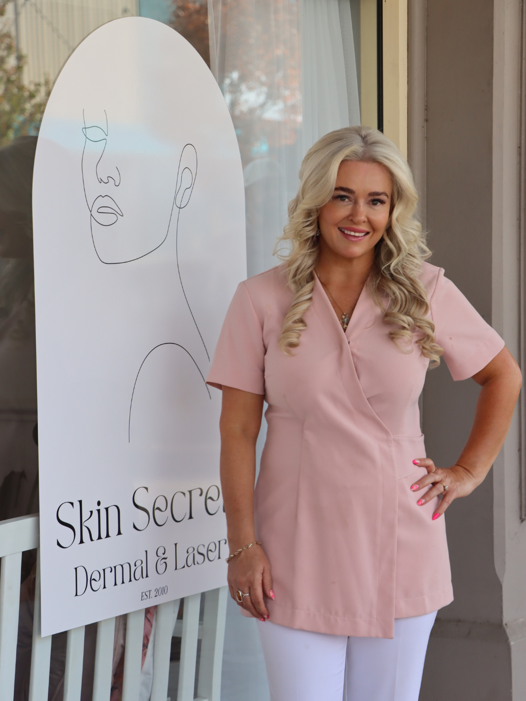 Sharyn outside the Skin Secrets clinic